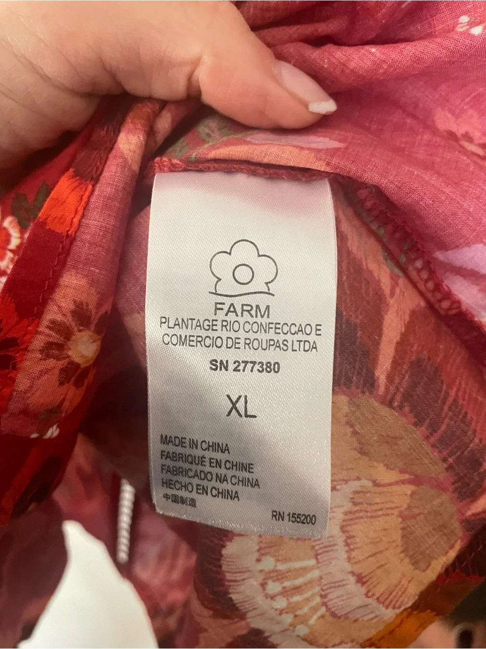 Anthropologie FARM Rio Giustina Lace Floral Cotton Blouse XL Red Puff Sleeve